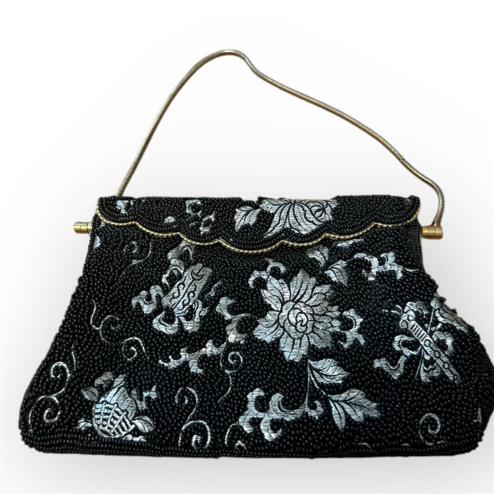 Elegant Black and Silver Beaded Handbag